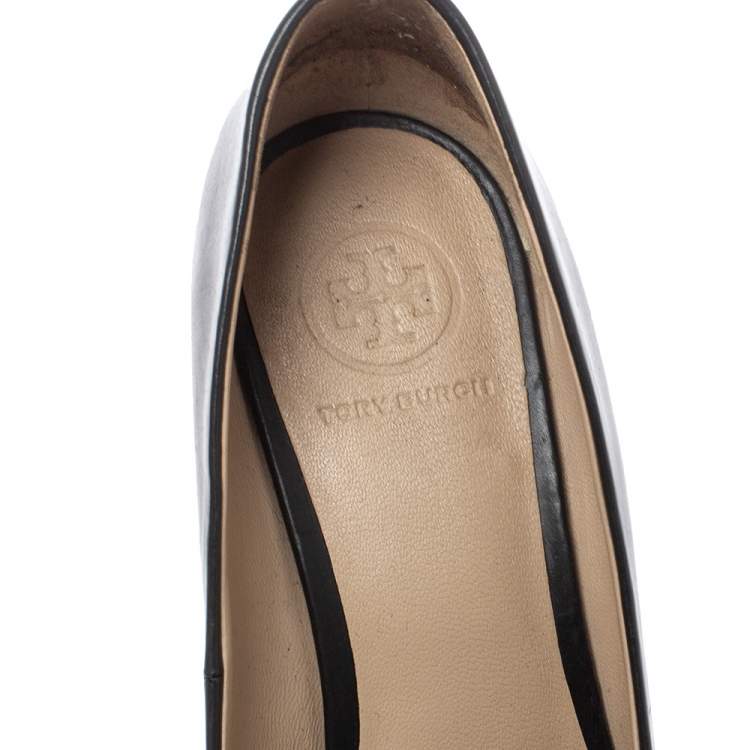 Pre Owned Tory Burch Black Leather Lowell Wedge Pumps Size 35