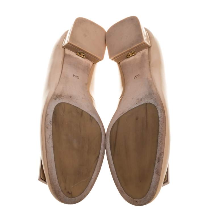 Pre Owned Tory Burch Beige Patent Leather Gigi Ballet Flats Size 35