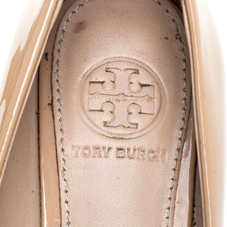 Pre Owned Tory Burch Beige Patent Leather Gigi Ballet Flats Size 35