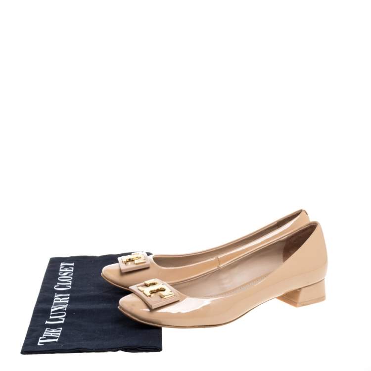 Pre Owned Tory Burch Beige Patent Leather Gigi Ballet Flats Size 35
