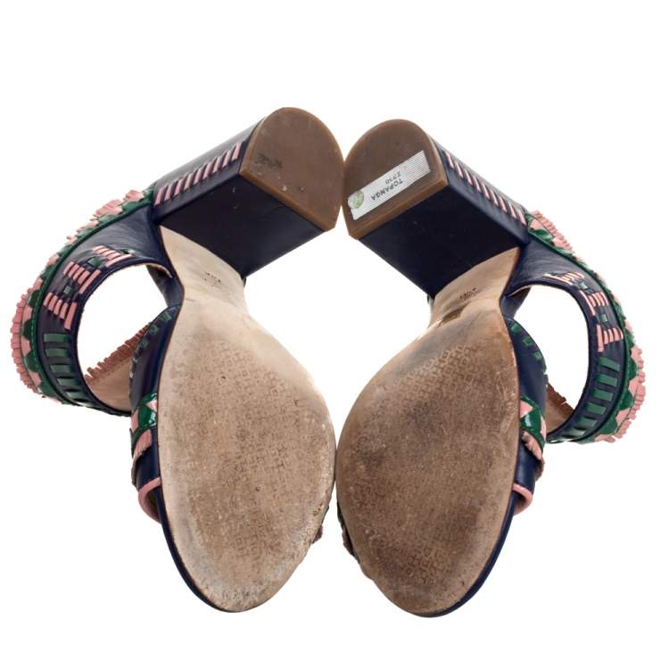 Pre Owned Tory Burch Blue Leather Topanga Mule Sandals Size 36