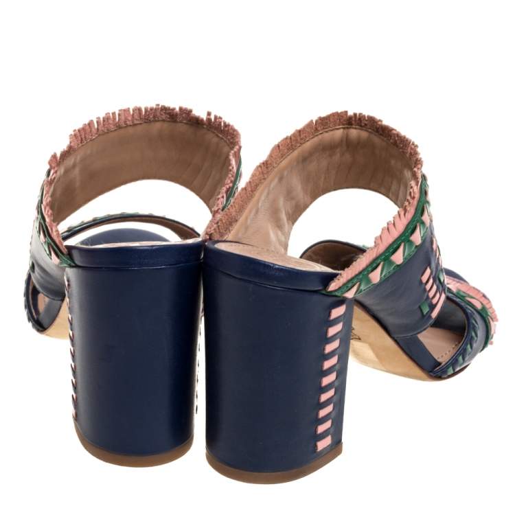 Pre Owned Tory Burch Blue Leather Topanga Mule Sandals Size 36