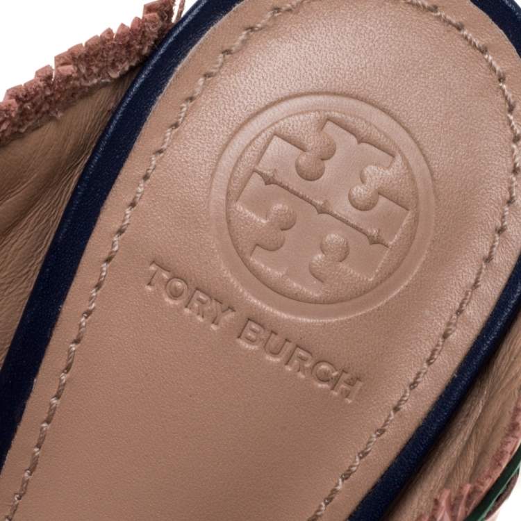 Pre Owned Tory Burch Blue Leather Topanga Mule Sandals Size 36