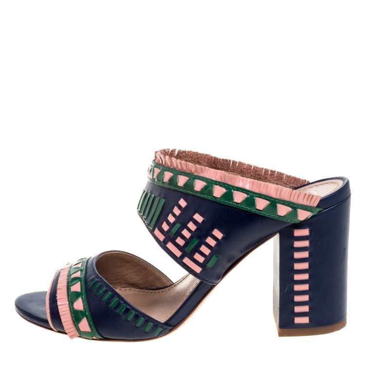 Pre Owned Tory Burch Blue Leather Topanga Mule Sandals Size 36