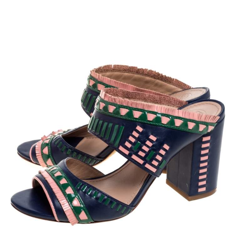 Pre Owned Tory Burch Blue Leather Topanga Mule Sandals Size 36