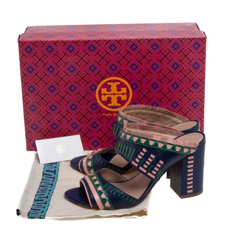 Pre Owned Tory Burch Blue Leather Topanga Mule Sandals Size 36