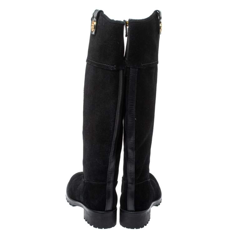 Pre Owned Tory Burch Black Suede Mid Calf Boots Size 37.5