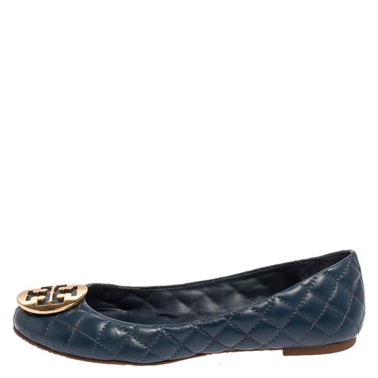 Tory Burch Blue Quilted Leather Quinn Ballet Flats Size 39 Tory Burch | TLC