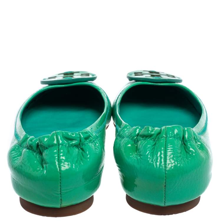 Pre Owned Tory Burch Green Patent Leather Reva Scrunch Ballet Flats Size 36