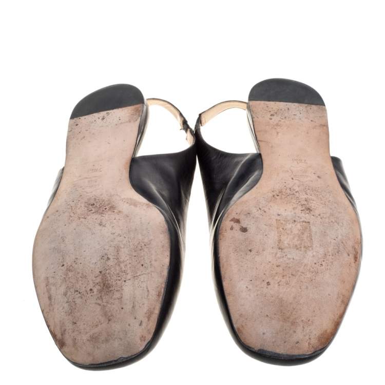 Pre Owned Tory Burch Black Leather Classic T Slingback Flats Size 37.5