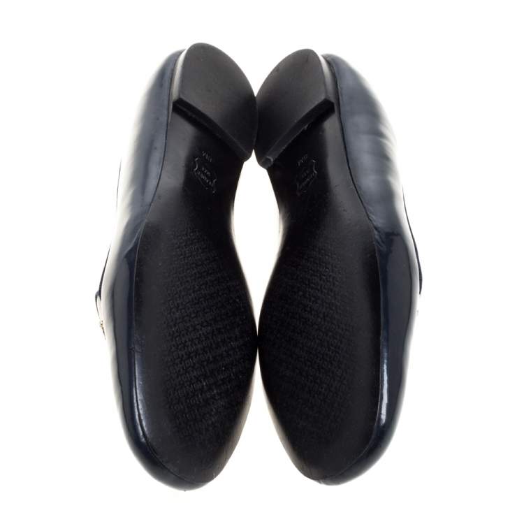 Pre Owned Tory Burch Navy Blue Patent Leather Samantha Smoking Slippers Size 38