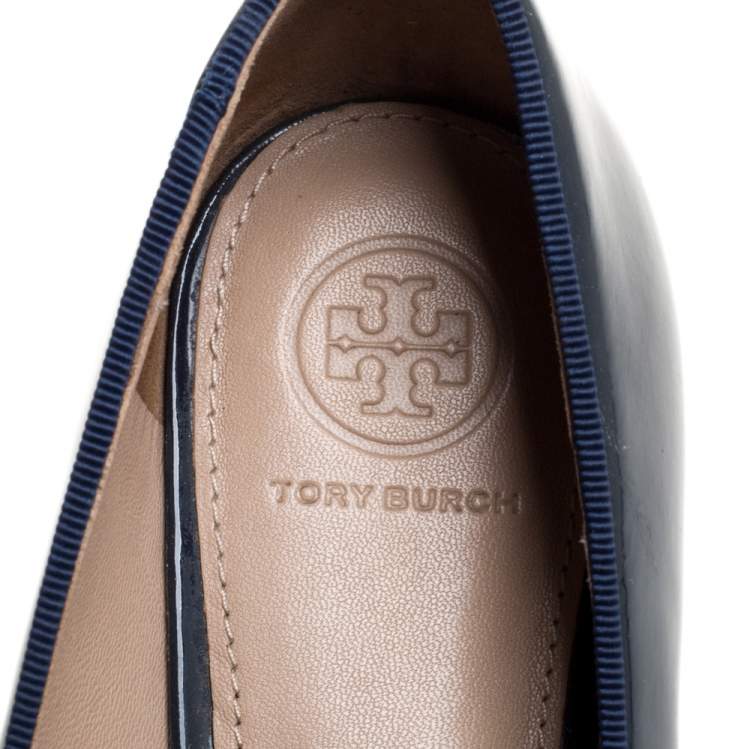 Pre Owned Tory Burch Navy Blue Patent Leather Samantha Smoking Slippers Size 38