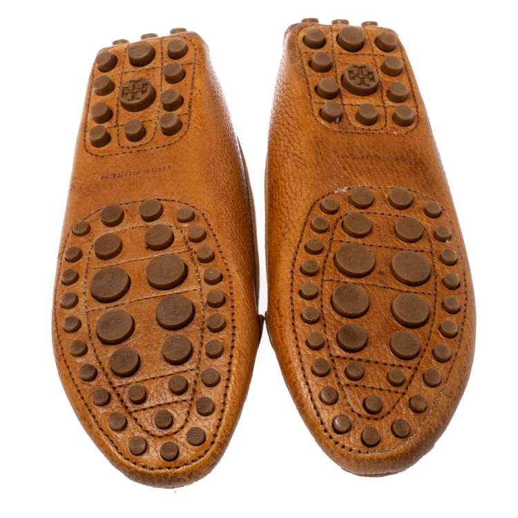 Pre Owned Tory Burch Brown Leather Driving Loafers Size 36.5
