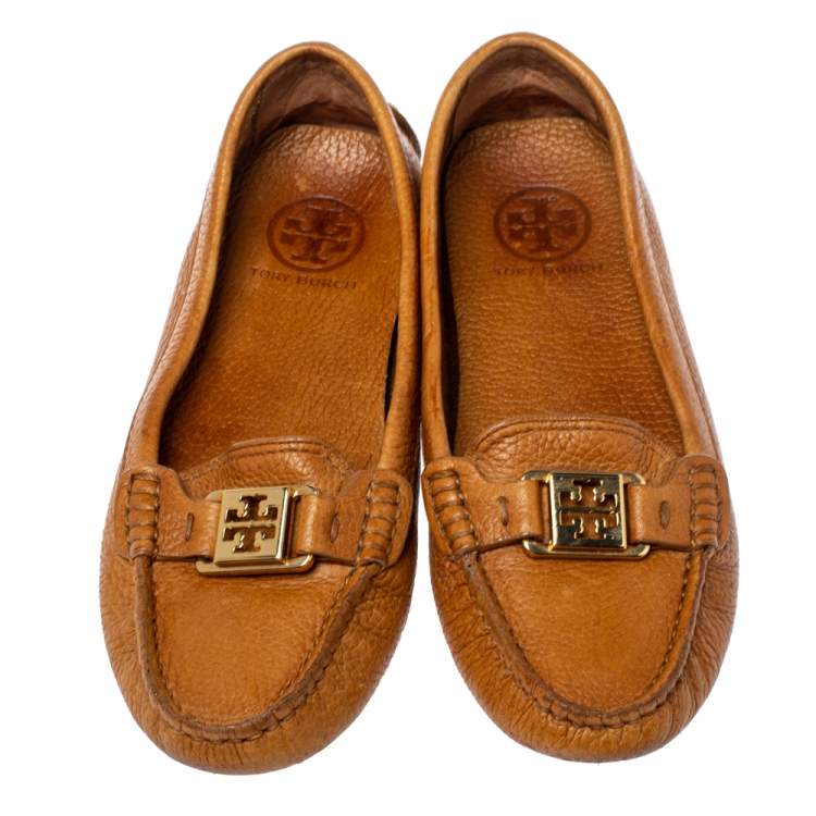 Pre Owned Tory Burch Brown Leather Driving Loafers Size 36.5