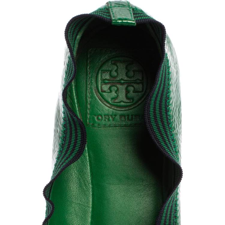 Pre Owned Tory Burch Green Patent Leather Caroline Ballet Flats Size 38.5