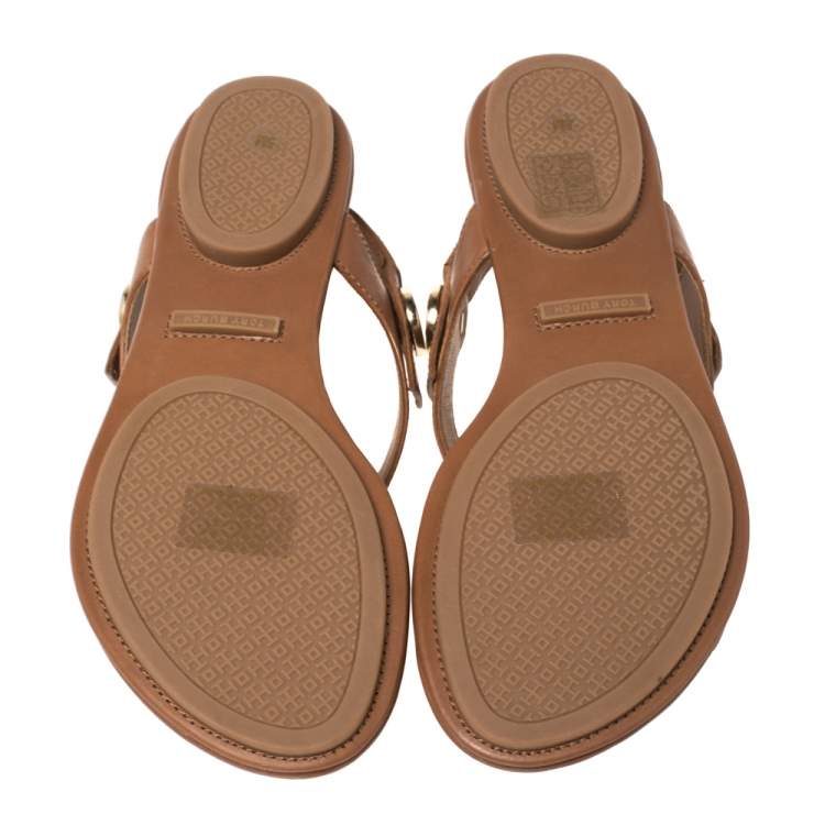 Pre Owned Tory Burch Brown Leather Minnie Sandals Size 35