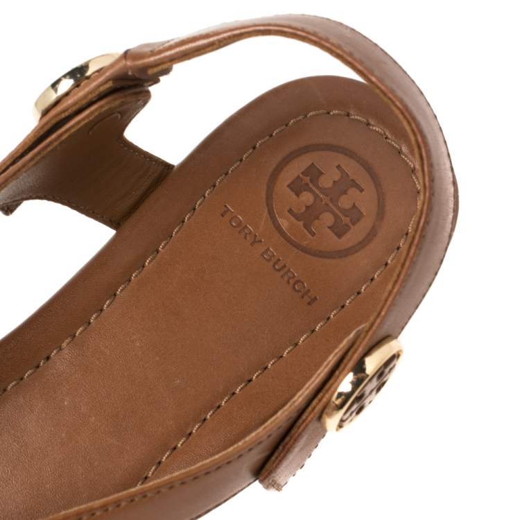 Pre Owned Tory Burch Brown Leather Minnie Sandals Size 35