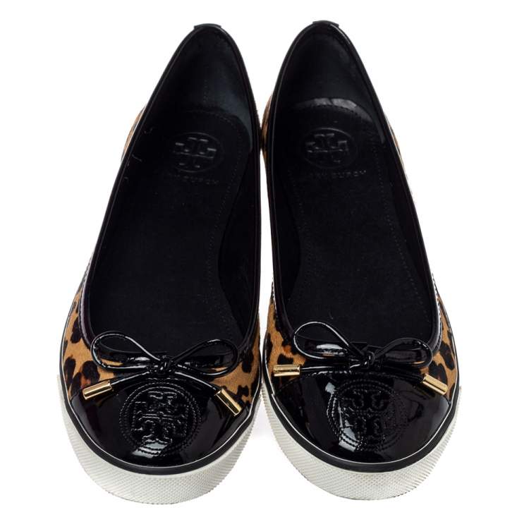 Pre Owned Tory Burch Leopard Print Calf Hair And Leather Skyler Flats Size 38.5