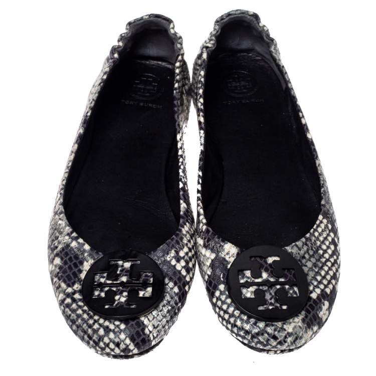 Pre Owned Tory Burch Tri Color Python Embossed Leather Minnie Flats Size 39