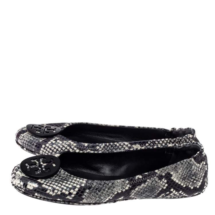 Pre Owned Tory Burch Tri Color Python Embossed Leather Minnie Flats Size 39