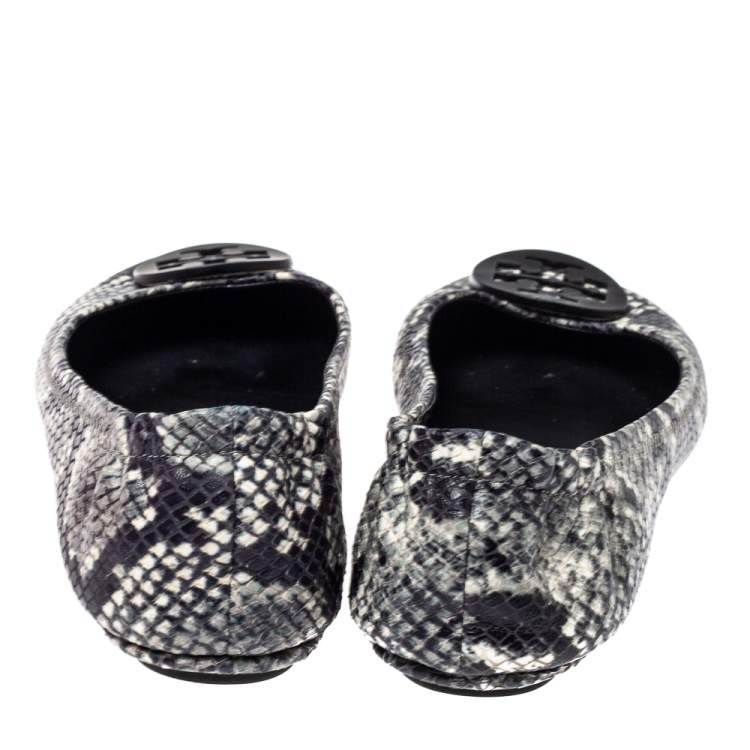 Pre Owned Tory Burch Tri Color Python Embossed Leather Minnie Flats Size 39