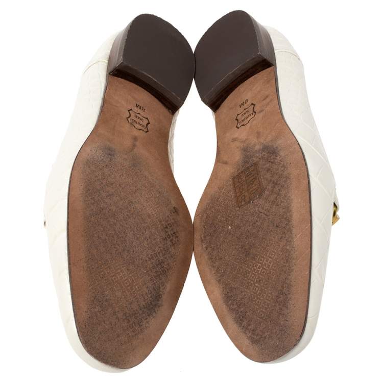 Pre Owned Tory Burch White Croc Embossed Leather Jessa Loafers Size 38