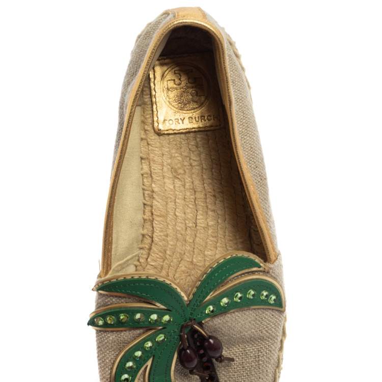 Pre Owned Tory Burch Beige Canvas And Jute Castaway Flat Espadrilles Size 37