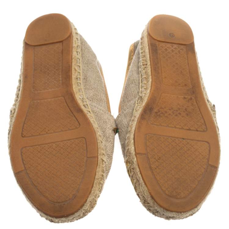 Pre Owned Tory Burch Beige Canvas And Jute Castaway Flat Espadrilles Size 37