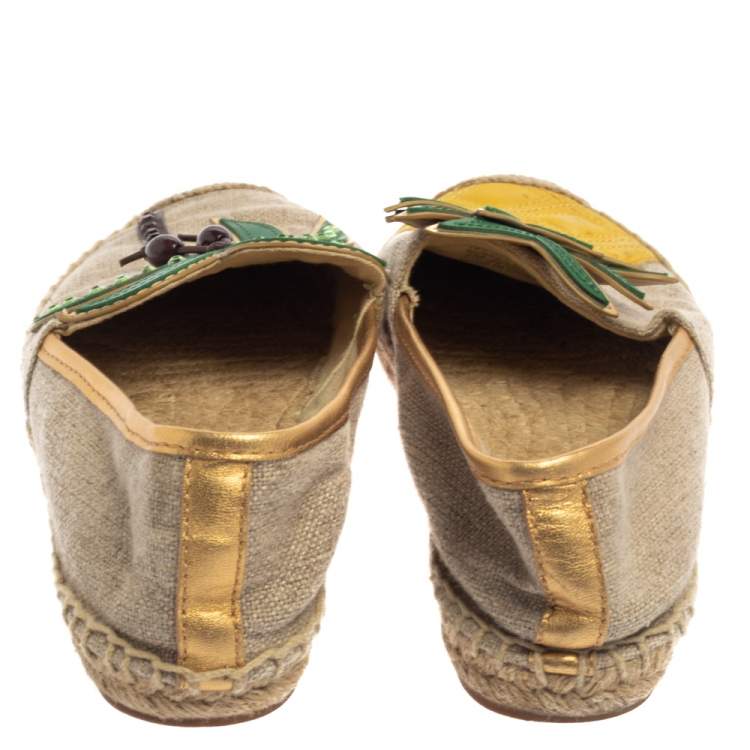 Pre Owned Tory Burch Beige Canvas And Jute Castaway Flat Espadrilles Size 37