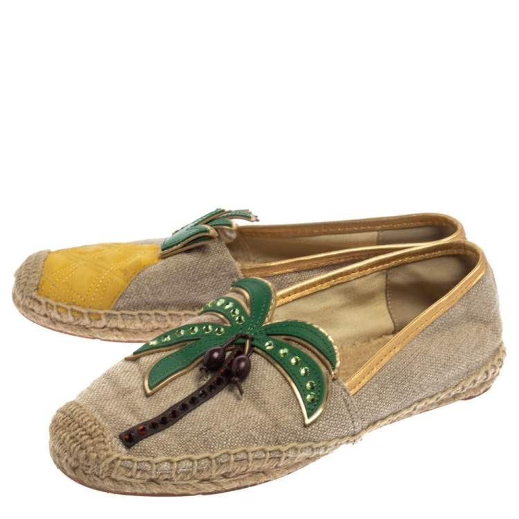 Pre Owned Tory Burch Beige Canvas And Jute Castaway Flat Espadrilles Size 37