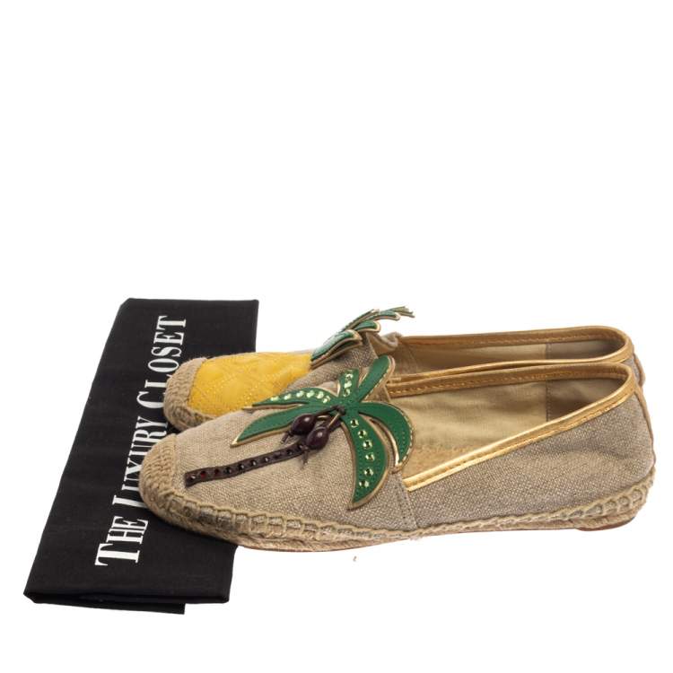 Pre Owned Tory Burch Beige Canvas And Jute Castaway Flat Espadrilles Size 37