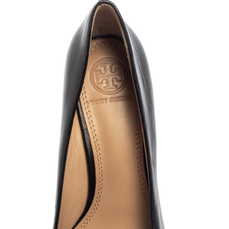 Pre Owned Tory Burch Black Gemini Link Bow Wedge Pumps Size 36.5