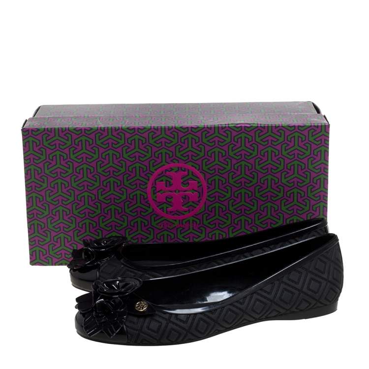 Pre Owned Tory Burch Black Jelly Blossom Ballet Flat Size 37