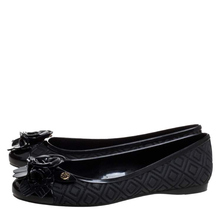 Pre Owned Tory Burch Black Jelly Blossom Ballet Flat Size 37