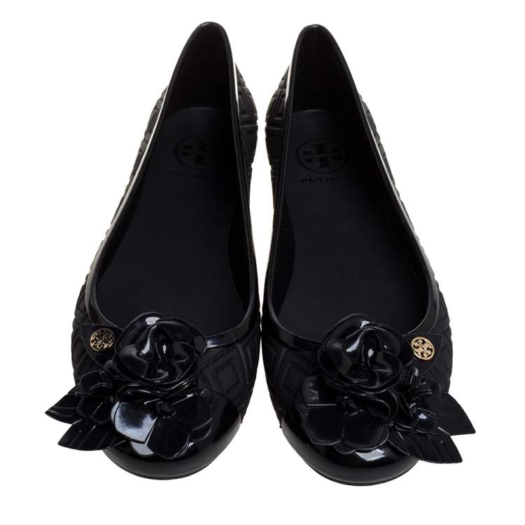 Pre Owned Tory Burch Black Jelly Blossom Ballet Flat Size 37
