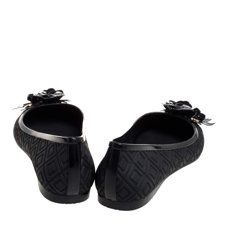 Pre Owned Tory Burch Black Jelly Blossom Ballet Flat Size 37