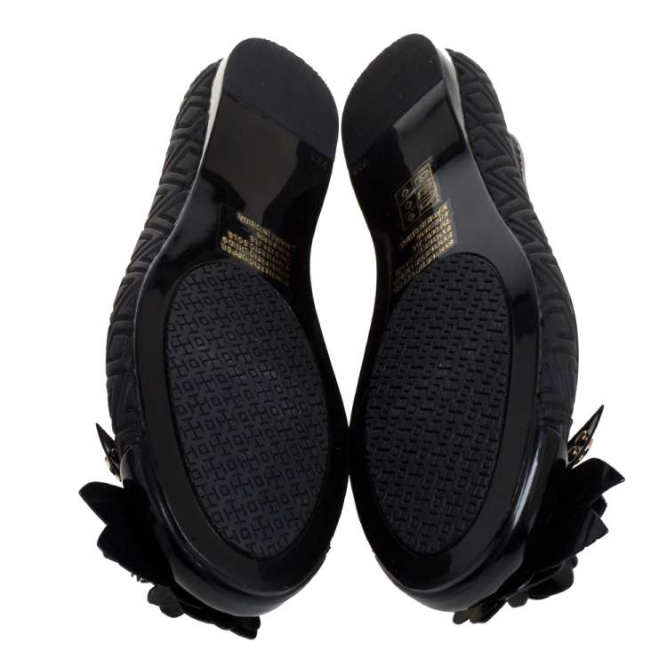 Pre Owned Tory Burch Black Jelly Blossom Ballet Flat Size 37