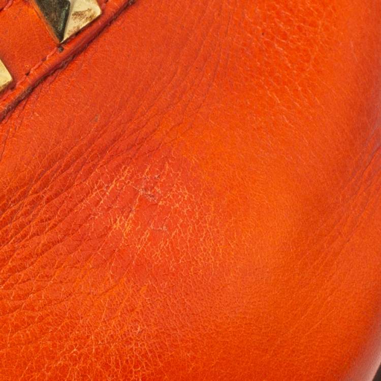 Pre Owned Tory Burch Orange Leather Studded Ballet Flats Size 40