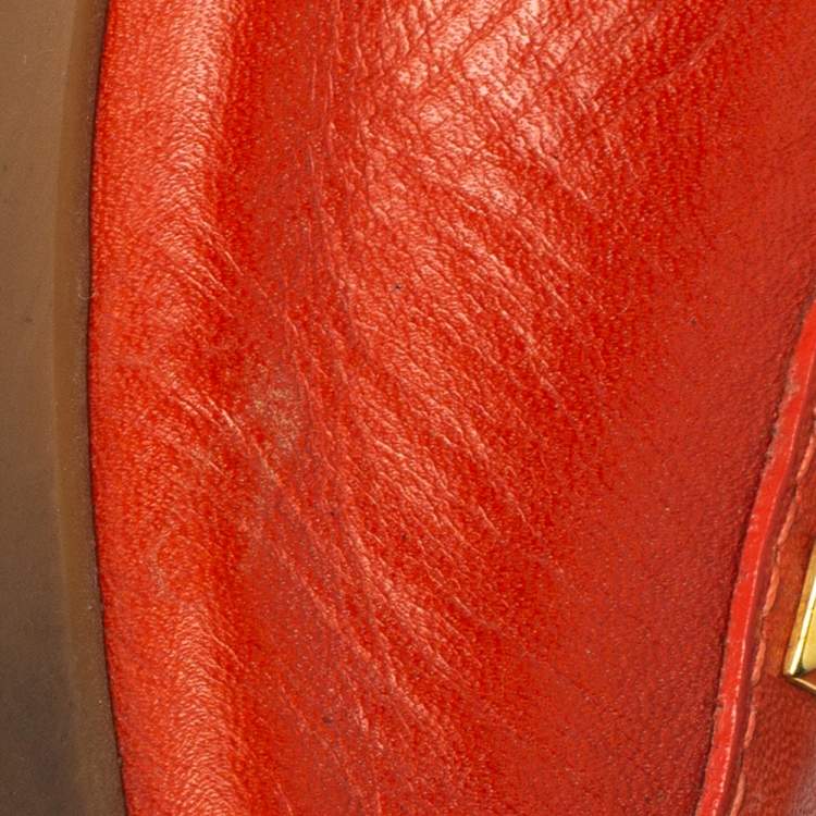 Pre Owned Tory Burch Orange Leather Studded Ballet Flats Size 40