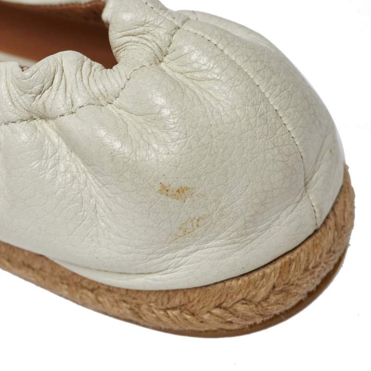Pre Owned Tory Burch White Leather Reva Logo Espadrille Ballet Size 38