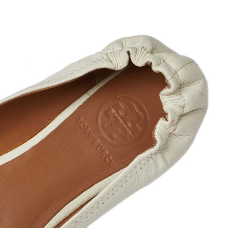 Pre Owned Tory Burch White Leather Reva Logo Espadrille Ballet Size 38