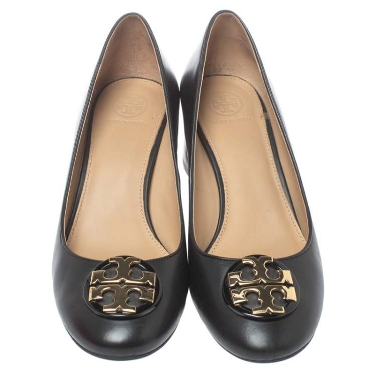 Pre Owned Tory Burch Black Leather Benton Pumps Size 37.5