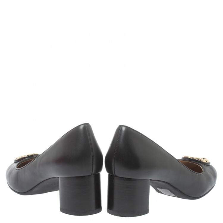 Pre Owned Tory Burch Black Leather Benton Pumps Size 37.5