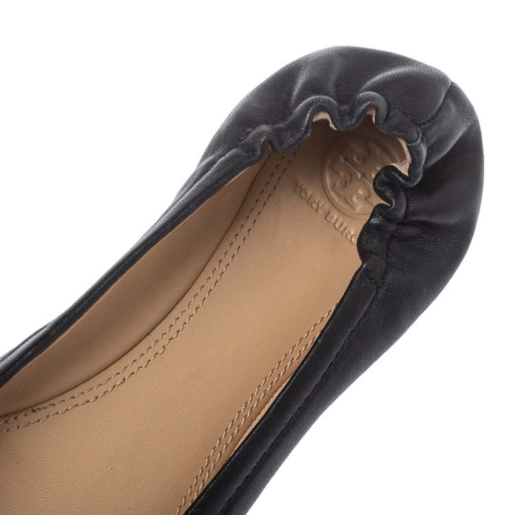 Pre Owned  Tory Burch Black Leather Azalea Scrunch Ballet Flats Size 39