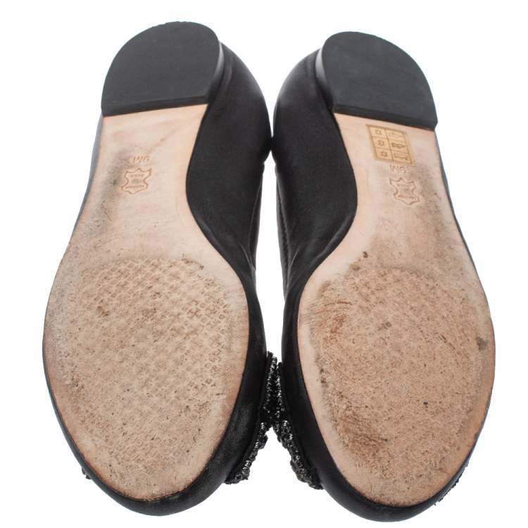 Pre Owned  Tory Burch Black Leather Azalea Scrunch Ballet Flats Size 39