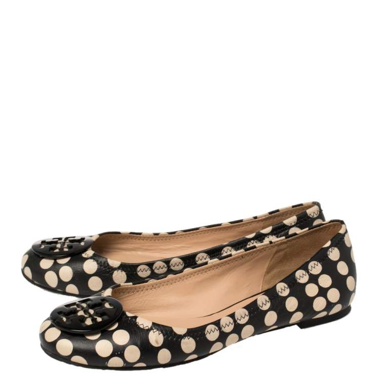 Pre Owned Tory Burch Black Leather Reva Scrunch Ballet Flats Size 39