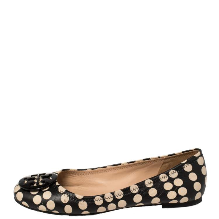 Pre Owned Tory Burch Black Leather Reva Scrunch Ballet Flats Size 39
