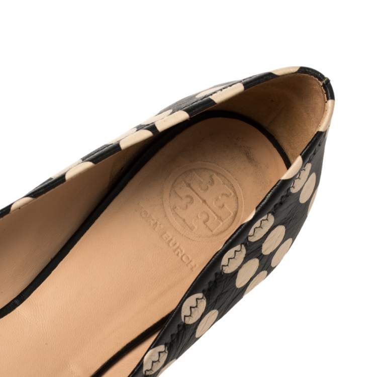 Pre Owned Tory Burch Black Leather Reva Scrunch Ballet Flats Size 39