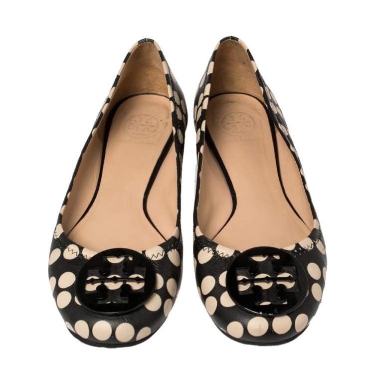 Pre Owned Tory Burch Black Leather Reva Scrunch Ballet Flats Size 39