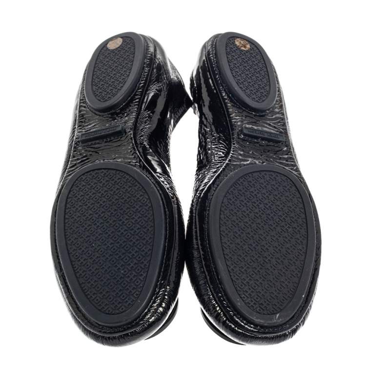 Pre Owned Tory Burch Black Patent Leather Reva Scrunch Ballet Flats Size 39.5